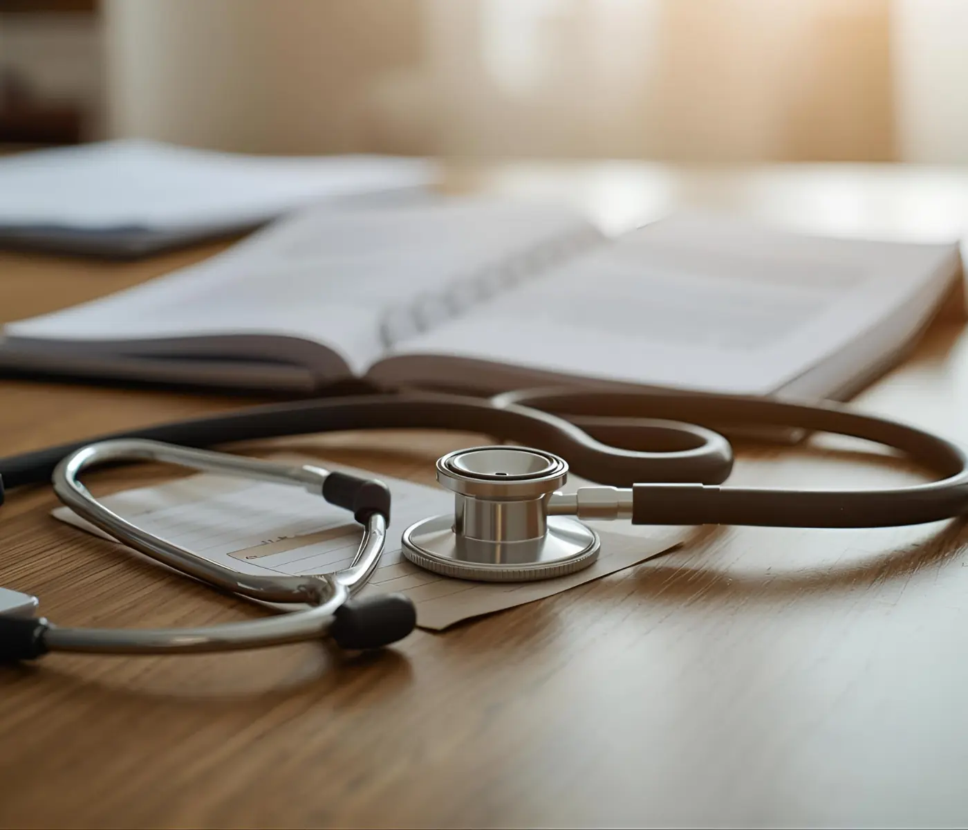 Medical records and stethoscope representing medical negligence claims.