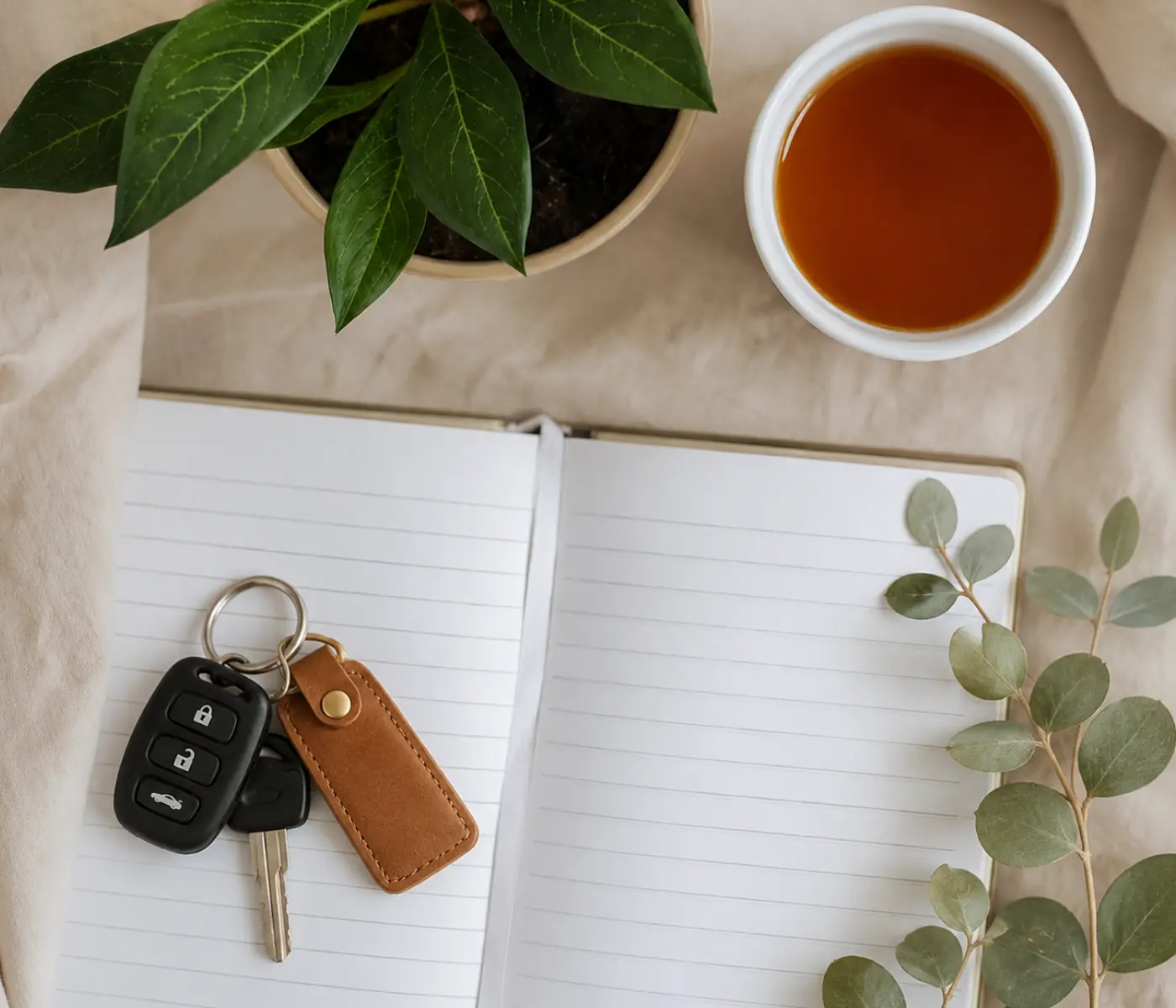 Car keys resting on an open notebook, representing motor vehicle accident lawyers