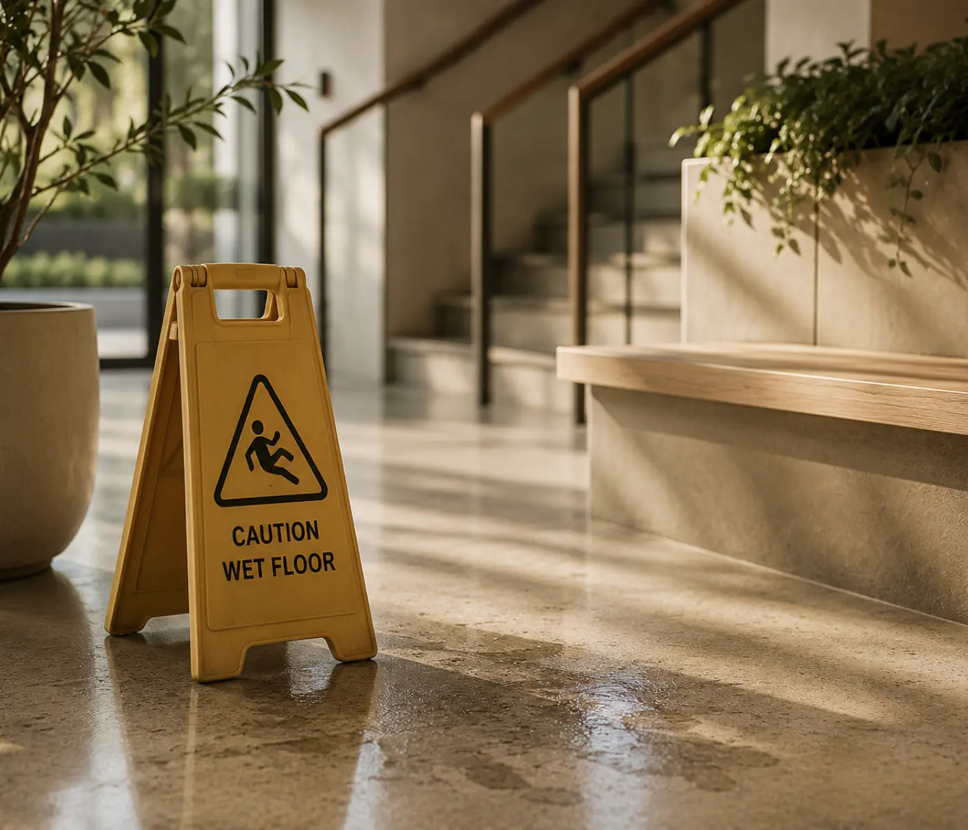 Caution wet floor sign to represent public liability claims